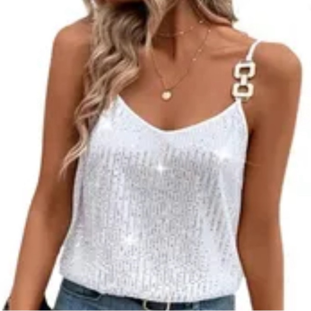 SHEIN Sequin Glitter Tank top Chain Detail  Size L
